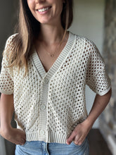 Load image into Gallery viewer, cream crochet short sleeve button cardigan