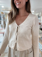 Load image into Gallery viewer, ivory knit cardigan with hook + eye front