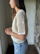 Load image into Gallery viewer, cream crochet short sleeve button cardigan