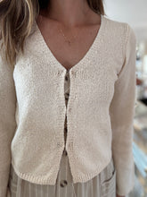 Load image into Gallery viewer, ivory knit cardigan with hook + eye front