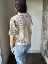 Load image into Gallery viewer, cream crochet short sleeve button cardigan