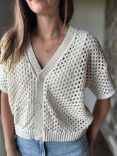 Load image into Gallery viewer, cream crochet short sleeve button cardigan