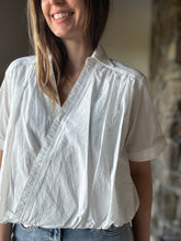 Load image into Gallery viewer, white surplice ruched cotton shirt