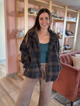 Load image into Gallery viewer, brown + green plaid sherpa jacket