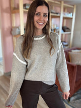 Load image into Gallery viewer, taupe embroidered stitch sweater
