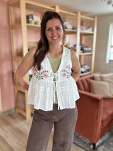 Load image into Gallery viewer, embroidered floral tie front peplum top