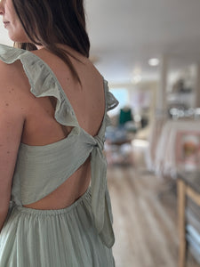 steady surplice top tiered sage midi dress
