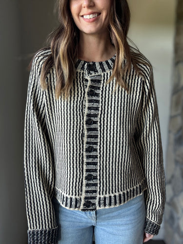 black+taupe two-tone stripe cardigan