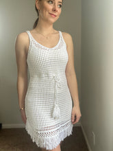 Load image into Gallery viewer, white crochet fringe dress+cover up