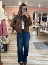 Load image into Gallery viewer, chocolate eyelet suede jacket