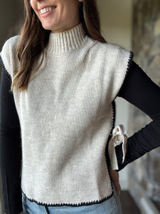 oatmeal mock neck with black trim