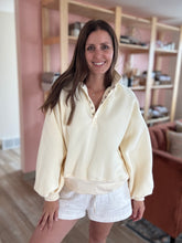Load image into Gallery viewer, piper butter yellow snap collared sweatshirt