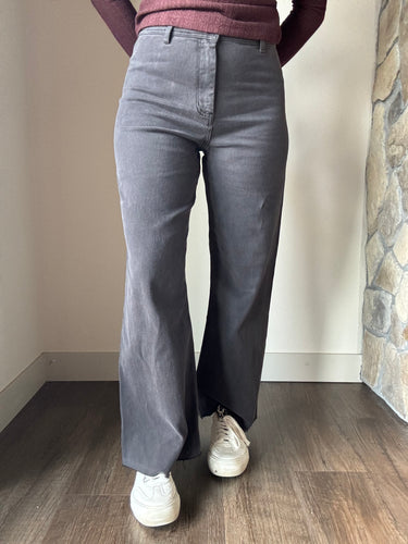 washed black cotton wide leg pants