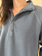 Load image into Gallery viewer, denim ribbed henley pullover