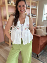Load image into Gallery viewer, embroidered floral tie front peplum top