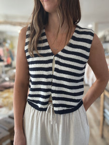 navy+white knit stripe vest