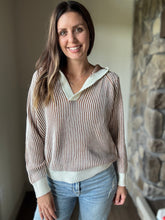 Load image into Gallery viewer, camel+cream ribbed hooded sweater