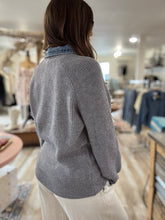 Load image into Gallery viewer, grey chunky sweater with denim contrast