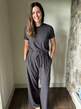 Load image into Gallery viewer, buttery-soft charcoal short sleeve jumpsuit