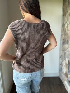 chocolate textured button knit top