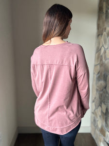 mauve mineral wash henley tee