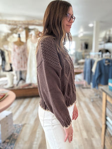 chocolate chunky knit contrast sweater