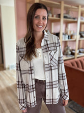 Load image into Gallery viewer, soft brown + sky plaid flannel shirt