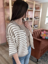 Load image into Gallery viewer, taupe + cream stripe half sleeve cardigan