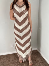 Load image into Gallery viewer, ivory + brown chevy crochet dress