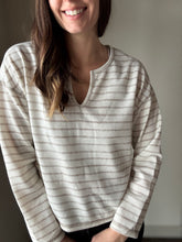 Load image into Gallery viewer, cream stripe notched top