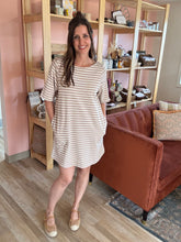 Load image into Gallery viewer, taupe + ivory striped short sleeve dress