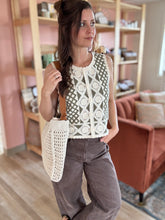 Load image into Gallery viewer, olive + natural crochet vest