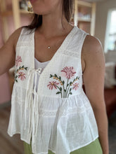 Load image into Gallery viewer, embroidered floral tie front peplum top