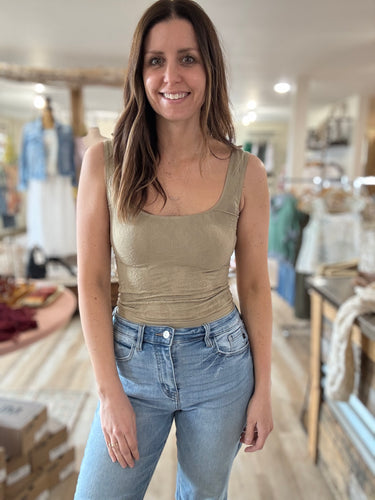 dusty olive jacquard seamless scoop tank