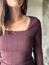 Load image into Gallery viewer, bordeaux pointelle knit long sleeve top