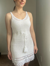 Load image into Gallery viewer, white crochet fringe dress+cover up