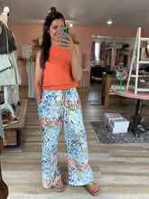 Load image into Gallery viewer, blue, green + orange floral wide leg pant