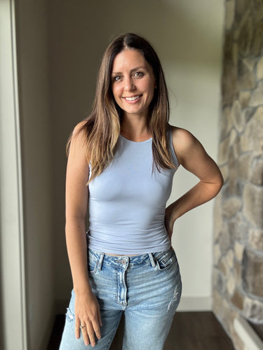 dusty blue soft boat neck tank top