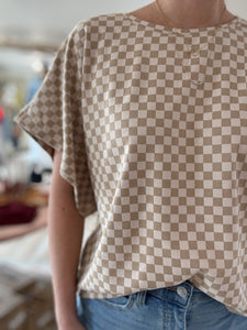 soft almond checkered dolman top