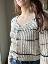 Load image into Gallery viewer, taupe + navy stripe cardigan sweater