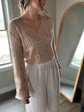 Load image into Gallery viewer, taupe v-neck crochet sweater