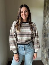 Load image into Gallery viewer, taupe, cream + black stripe loose fit sweater