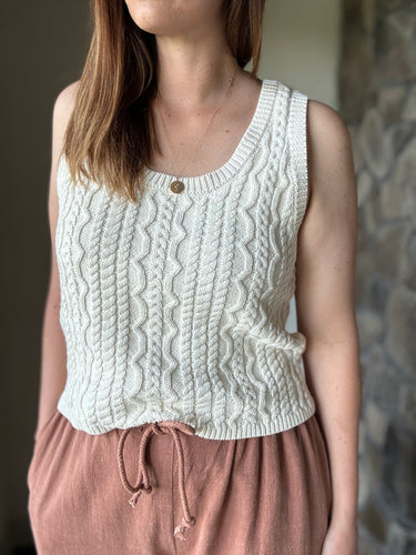 astra ivory cable sleeveless sweater