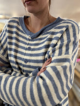 Load image into Gallery viewer, blue + ivory stripe button down cardigan