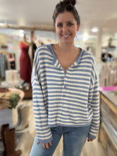 Load image into Gallery viewer, blue + ivory stripe button down cardigan