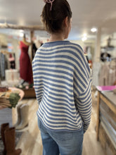 Load image into Gallery viewer, blue + ivory stripe button down cardigan
