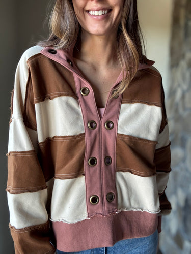 mauve + golden brown striped pullover