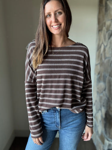 brown + cream stripe top
