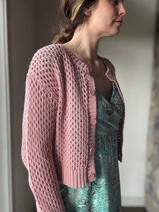 dusty rose crochet button cardigan