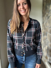 Load image into Gallery viewer, midnight + red plaid cardigan